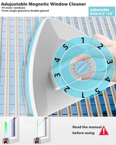 Double Sided Magnetic Window Cleaner, Outside Glass Wiper, 5-Gear Adjustable Outsider Glider Washing Brush Tool, for High-Rise Double Car Glazed Windows (0.3"-1.2")