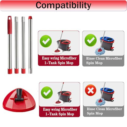 Spin Mop Replacement Handle, 4-Section 30-to-58 inch Mop Replacement Stick and Base Compatible with Ocedar Mop Handle for Easy Wring Mop Refills, Germany Screw Joint(Mop Head not Include) - color: Red, size: Handle + 1 Base