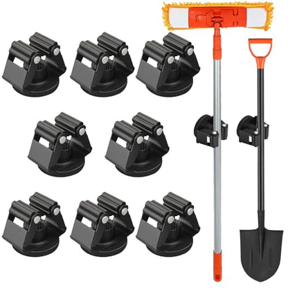MUTUACTOR Magnetic Broom Holders,8PCS Anti-Slip Magnetic Mount Storage Broom Holder with Rubber Grippers, 12lbs Heavy Duty Magnetic Tool Holder for Work Garage Laundry Kitchen RV Van Accessories - style: Anti-slip,Black,8PCS