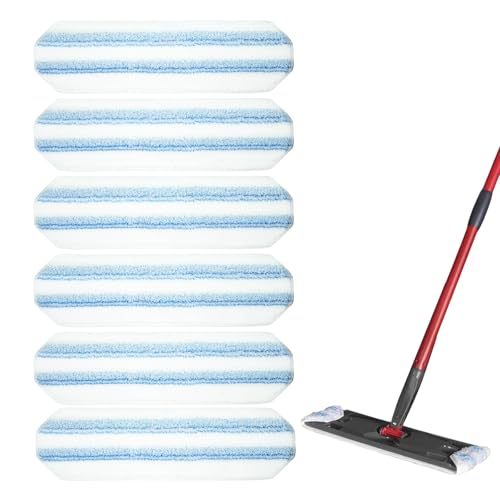 Pure Realm 6 Pack Mop Replacement Pads for Ocedar H2prO Flat Mop System, Washable and Reusable Handle Pads Refills for Floor Cleaning - color: Blue 6 Mop Pads