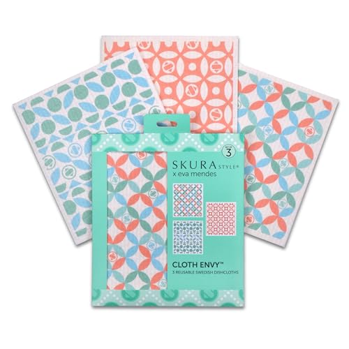 Skura Style x Eva Mendes Cloth Envy Reusable Swedish Dishcloths for Kitchen (Bulk 6 Pack) | Washable | Eco Friendly | Non-Scratch Cellulose | Reusable Paper Towel