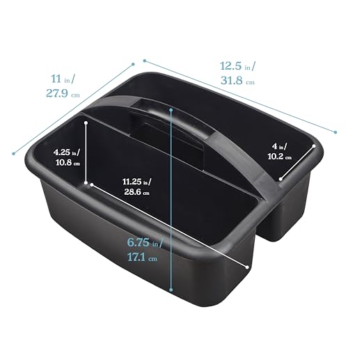 ECR4Kids 2-Compartment Large Plastic Caddy, Multipurpose Organization, Black, 6-Pack - color: Black