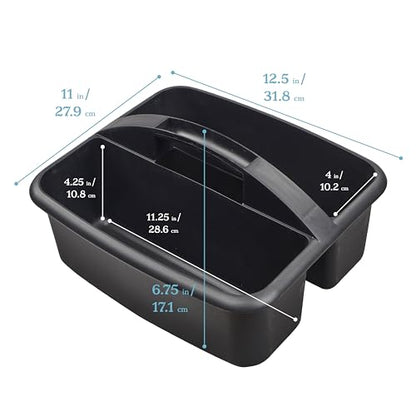 ECR4Kids 2-Compartment Large Plastic Caddy, Multipurpose Organization, Black, 6-Pack - color: Black