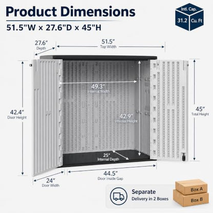ADDOK 38 Cu.Ft Outdoor Storage Shed with Floor,Large Waterproof Resin Storage Cabinet with Lift-Up Lid,Double Doors and Lockable Design for Lawn Mower,Garden Tools, Patio,Backyard and Pool Supplies - size: AllWhite-31 Cu.Ft