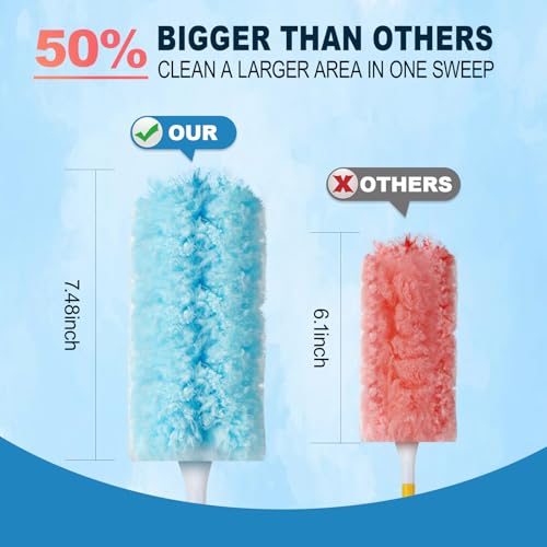 50Pcs Duster Refill Compatible with Swiffer Hand Duster +4FT Extended Handle +1 Handle, 360° Heavy Duty Duster Refills Kit for Cleaning, Office, Ceiling Fan, Baseboard & Blind - size: 50Pcs+2Handle