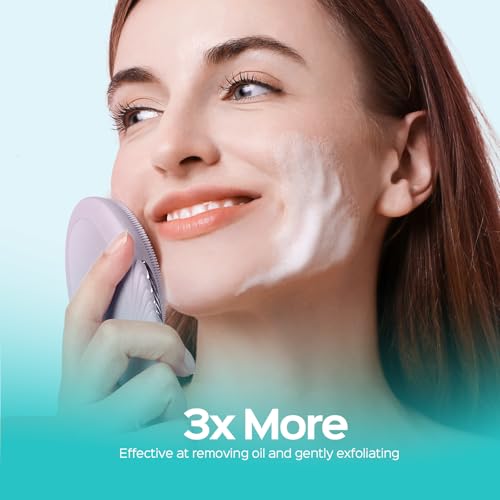 COSLUS FBS01 Facial Cleansing Brush Face Scrubber, Compact for Travel | Rechargeable, Gentle Silicone, 5 Cleansing Modes, Deep Cleaning for Men & Women, Removing Blackhead Exfoliating, Light Purple - color: Light Purple