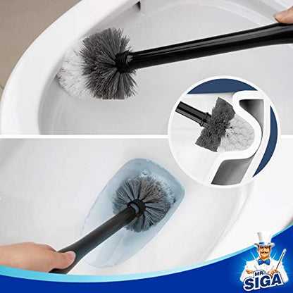 MR.SIGA Toilet Bowl Brush and Holder, Premium Quality, with Solid Handle and Durable Bristles for Bathroom Cleaning, Black, 1 Pack - color: Black, size: One Size