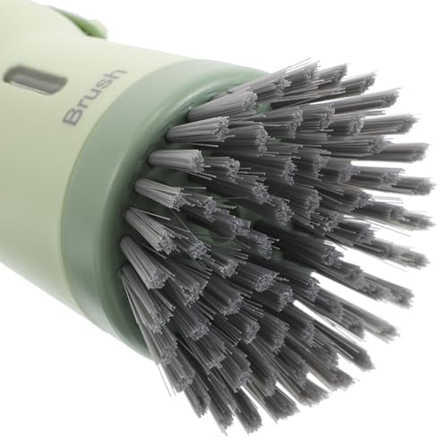 NUOBESTY Soap Dispensing Kitchen Scrub Brush with Handle for Pots and Pans, Palm Dish Scrubber Brush with Built-in Soap Dispenser, Green Dishwashing Tool for Sink Cleaning