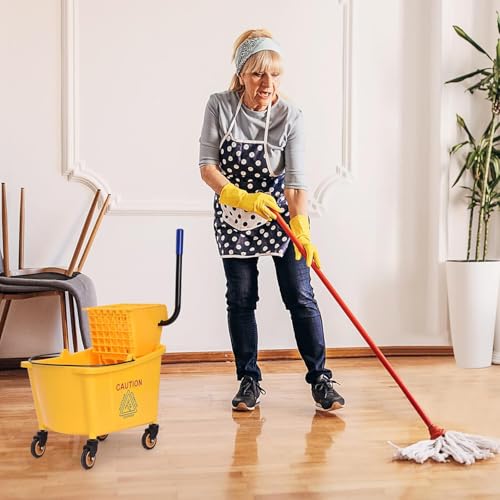 Mop Bucket, Commercial Bucket for Mopping on Wheels with Potable Handle, Mop Bucket with Wringer for Home, Household, Office, Bathroom, Yellow (34 Quarts) - size: 34 Quarts