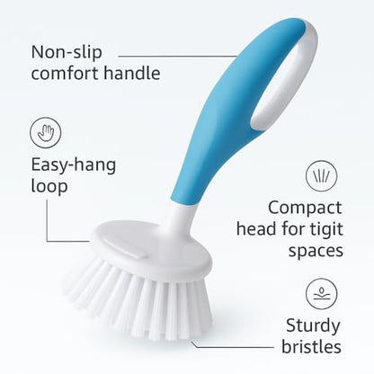 Non-Slip Grip Small Handy Scrubber, Blue – Compact Handheld Cleaning Brush for Sink, Counter, Tile and Tub, Durable Bristles for Everyday Household Scrubbing