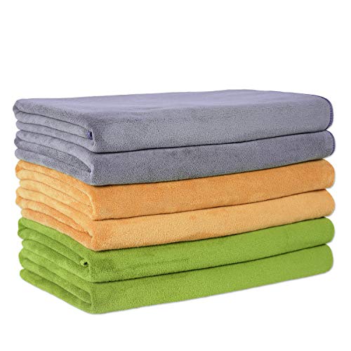 JML Microfiber Towels, Bath Towel Sets (6 Pack, 27" x 55") - Extra Absorbent, Fast Drying, Multipurpose for Bath, Swimming, Fitness, Sports, Yoga, Grey, Yellow, Green - color: Mix Color Camel/Grey/Teal, size: 6 Pack-27" x 55"