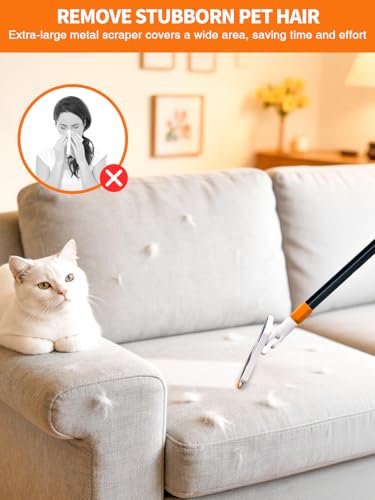 4-in-1 Baseboard Cleaning Tool with Extendable Handle 5 Reusable Pads 1 Carpet Rake Stiff Bristle Brush Multi-Surface Baseboard Brush for Cleaning Baseboard Wall Carpet Floor Bathroom Kitchen Pet Hair