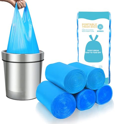 MakMeFre 5Rolls 4Gallon Portable Trash Bags,Thicken Small Garbage Bags for Office,Bedroom,Kitchen Waste Bin(150Counts,Blue) - style: 4Gallon(150Counts)BlueColor