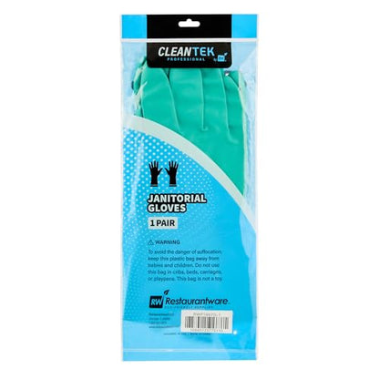Restaurantware Green Cleaning Gloves 10 Pairs 15 Mil Thick Extra Large Heavy-Duty Nitrile Gloves With Long Cuff No-Latex Flock Lining For Use In Hospitals, Commercial Kitchens and Households - color: Green, size: 10/Extra large