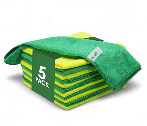 Microfiber Cleaning Cloths 16"x16" - Ultra Absorbent Cleaning Rags for Housekeeping - Reusable Microfiber Towels in Yellow and Green - Detailing Supplies for Kitchen Car Windows 5 Pack