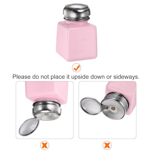 2pcs Solvent Alcohol Dispensers 100ml(3.4oz) Push Down Liquid Dispenser Pump Bottle with Sealing Stainless Steel Lid for Acetone Cleanser Polish Remover, Pink