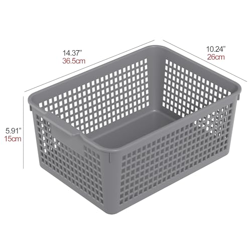 Readsky 3 Packs Plastic Storage Basket Desktop Organizer, Large Storage Baskets, Gray