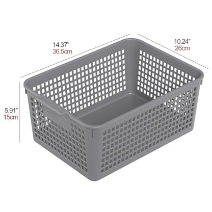 Readsky 3 Packs Plastic Storage Basket Desktop Organizer, Large Storage Baskets, Gray