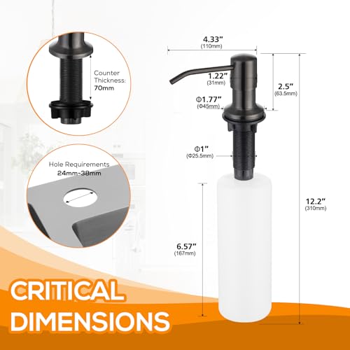 Soap Dispenser for Kitchen Sink, Lotion Dispenser for Kitchen Sink Stainless Steel Pump Head, with 17 Ounce Soap Bottle Refill from The Top,Soap Pump for Kitchen Sink Gun Metal - color: Gun Metal