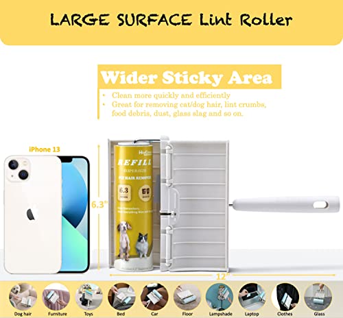 Large Surface Lint Roller Extra Sticky with Dust-Proof Cover 6.3'' Wider 480 Sheets/8 Refills, Pet Dog & Cat Hair Remover for Furniture Clothes Carpet Floor Car, A Great Sticky Tape Roller