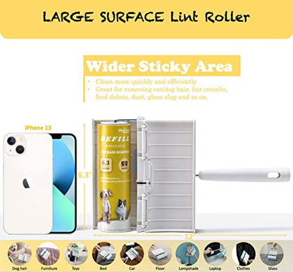 Large Surface Lint Roller Extra Sticky with Dust-Proof Cover 6.3'' Wider 480 Sheets/8 Refills, Pet Dog & Cat Hair Remover for Furniture Clothes Carpet Floor Car, A Great Sticky Tape Roller