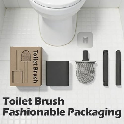 Silicone Toilet Brush Set, Wall Mounted Holder, Anti-Drip Design, Non-Slip Handle, Flexible Bristles for Easy Cleaning, Suitable for Various Usage scenarios（Black - color: Black