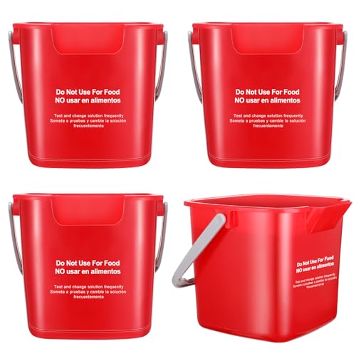 Yaomiao 4 Pcs Cleaning Bucket 3 Quart Small Sanitizing Square Bucket Detergent Pail with Measurements Spout and Handle for Home Commercial Use Restaurant Kitchen Office School (Red) - color: Red