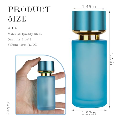2pcs 50ml Glass Spray Bottle for Perfume,Refillable Travel Perfume Atomizer Bottles,Blue Portable Cologne Atomizer Empty Bottle.(Blue*2) - color: Blue*2