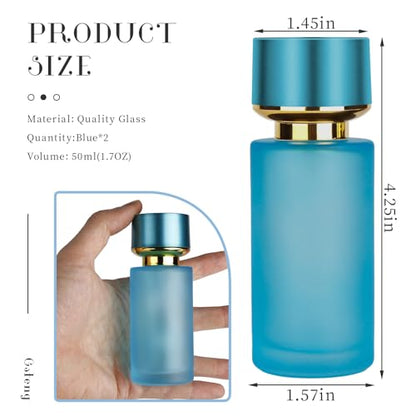 2pcs 50ml Glass Spray Bottle for Perfume,Refillable Travel Perfume Atomizer Bottles,Blue Portable Cologne Atomizer Empty Bottle.(Blue*2) - color: Blue*2
