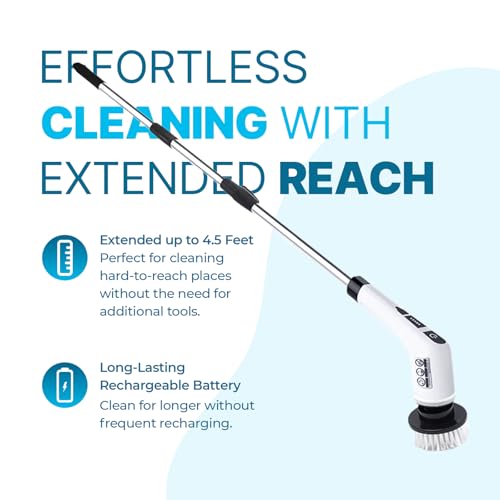 PURSONIC Cordless Rechargeable Power Scrubber Brush with 7 Heads - Extendable & Versatile for Effortless Cleaning