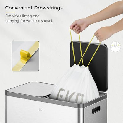 EKO 10.6 Gallon / 35–40 Liter Drawstring Trash Bags, 60 Count Heavy-Duty Tall Kitchen Garbage Can Liners, Extra-Strong Leak-Resistant, Unscented, White, Code M - size: 60 Count (Pack of 1), style: 10.6 Gallon Bags/Code M