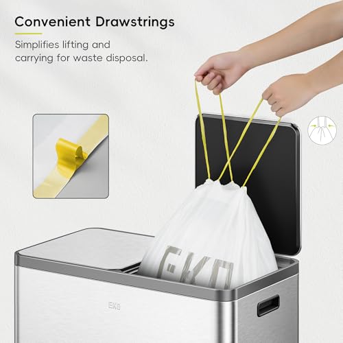 EKO 10.6 Gallon / 35–40 Liter Drawstring Trash Bags, 110 Count Heavy-Duty Tall Kitchen Garbage Can Liners, Extra-Strong Leak-Resistant, Unscented, White, Code M - size: 110 Count (Pack of 1), style: 10.6 Gallon Bags/Code M