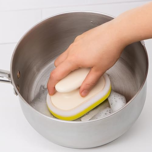 Sponge Cleaning Countertop Brush with Handle, Multifunctional Kitchen and Bathroom Cleaning Brush, Scouring Pad,Non-Scratch Scrubbing Pad, Dishwashing (Light Green) - color: Light Green