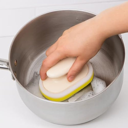 Sponge Cleaning Countertop Brush with Handle, Multifunctional Kitchen and Bathroom Cleaning Brush, Scouring Pad,Non-Scratch Scrubbing Pad, Dishwashing (Light Green) - color: Light Green