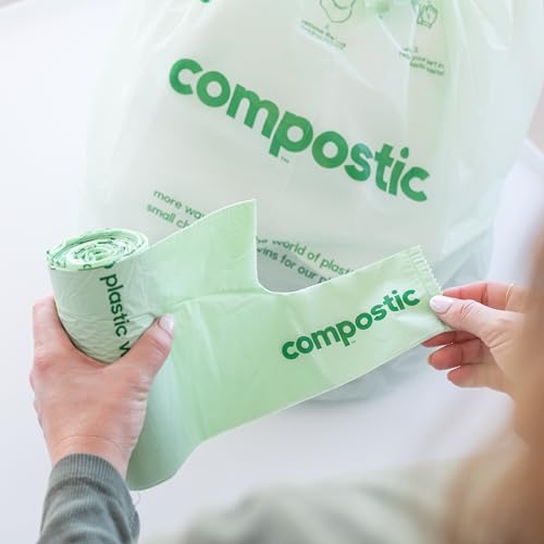 Compostic Compostable Trash Bags, 13 Gallon Tall Kitchen (50 Count) Starter Pack — Extra Strong, Home Compostable, Plant-Based, Non-Toxic, Unscented Garbage Bags - size: 50 Count (Pack of 1), style: Tall 13 Gallon