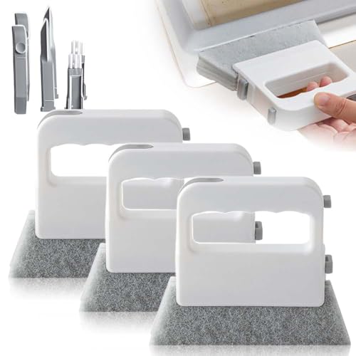 Magic Window Track Cleaner, 2 in 1 Groove Cleaning Brush, Window Groove Cleaning Brush Tools with Hard Bristle and Hidden Scraper, Crevice Brush for Sliding Door Track (Grey 3Pcs) - color: Grey 3pcs