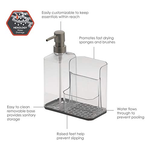 Spectrum Soap Dispenser with Sponge and Brush Holder for Kitchen Sink, Hexa Sink Organizer with Refillable Pump and Removable Base for Easy Cleaning
