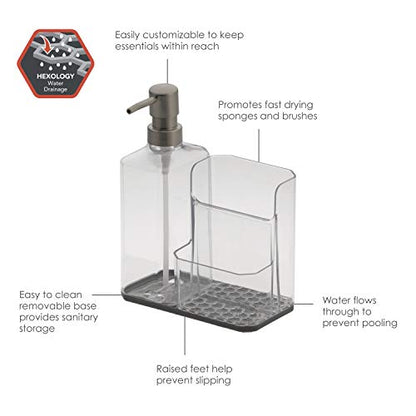 Spectrum Soap Dispenser with Sponge and Brush Holder for Kitchen Sink, Hexa Sink Organizer with Refillable Pump and Removable Base for Easy Cleaning