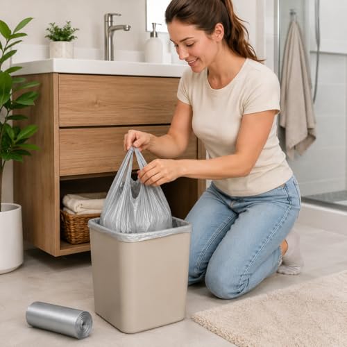 Trash Bags Small Garbage Bags with Handle 1 Rolls 30 Count Strong Kitchen Bathroom Waste Bags Leak Resistant Disposable Bin Liners Black - color: Silver