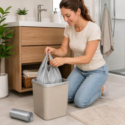 Trash Bags Small Garbage Bags with Handle 1 Rolls 30 Count Strong Kitchen Bathroom Waste Bags Leak Resistant Disposable Bin Liners Black - color: Silver