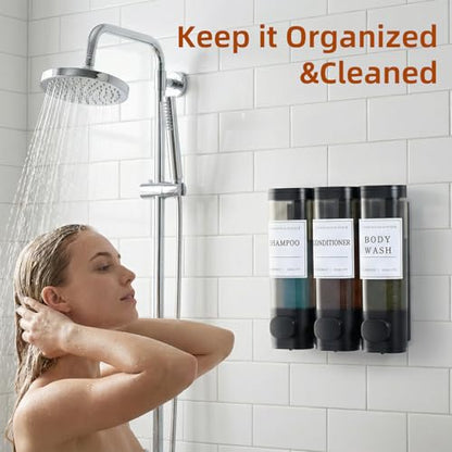 Shampoo and Conditioner Dispenser,Shower Soap Dispenser 3 Chamber No Drill Wall-Mounted Shampoo Dispenser for Shower Wall Mounted Shower Dispenser for Bathroom Hotel Large Capacity,Matte Black - color: Matte Black 3 Chamber