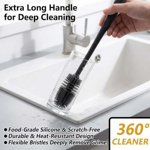 Silicone Bottle Cleaning Brush Long Handle Narrow Neck Water Bottle Cleaner Kitchen Glassware Scrubber Tool