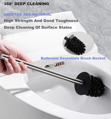 Toilet Brush and Holder, Stainless Steel Square Toilet Bowl Brush Freestanding with Lid,Toilet Cleaner Brush Set for Bathroom Storage,Brushed Silver - size: Free Standing