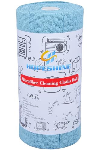 HOPESHINE Microfiber Cleaning Cloth Roll 50-Pack Reusable Paper Towels Washable for Cars Care Wash Supplies Kitchen Dish Rags House Window Cleaning Cloths Lint Free Tear Away Ultra Absorbent (Blue) - color: Blue