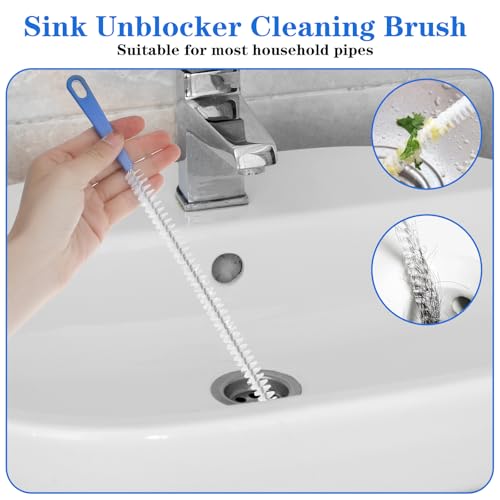2pcs Sink Drain Cleaner Brush, 23.62 Inches Snake Cleaning Flexible Drain Brush, Long Pipe Drains Clog Remover Hair Cleaning Tool for Toilet, Kitchen Sink, Bathroom Tub, Shower, and Sewer