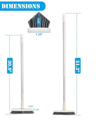 Grout Brush Floor Scrub Brush with Long Handle V Shape 51" Floors Scrubber with Stiff Bristle for Cleaning Bathroom Shower Tile, Patio, Garage, Kitchen, Wall and Deck (Off White)