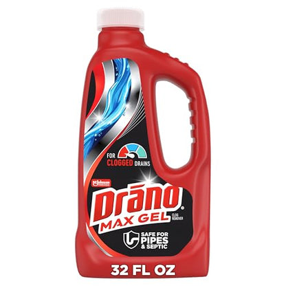 Drano Max Gel Drain Clog Remover & Cleaner, Fast-Acting to Unclog Standing Water & Remove Hair, Grease & Food Blockages, Safe for all Pipes & Septic, Kitchen Sinks, Bathroom Showers & Tubs, 32 Oz - size: 32 Fl Oz (Pack of 1)