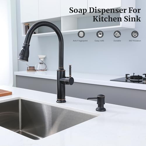 Sink Soap Dispenser for Kitchen Sink Oli Rubbed Bronze Upgrade with 40" Silicone Kitchen Soap Extension Hose, Connect to Your Soap Bottle Directly - color: Oil-rubbed Bronze, size: with Tube Kit