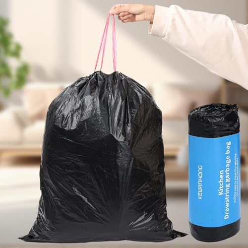 20 PCS/Ultra Large Size Trash Bags Thickened Leak-proof Waste Bag Tear-resistant Drawstring PE Waste Bag, 61 * 70cm, Black - color: Black