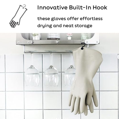 Myungjin 2 Pairs Reusable Waterproof Non-Slip Honeycomb Grip Latex Rubber Gloves with Hang-Dry Hooks/Hanging Loops for Dishwashing Household Cleaning Cooking (Medium OverFit) - size: Medium (OverFit)
